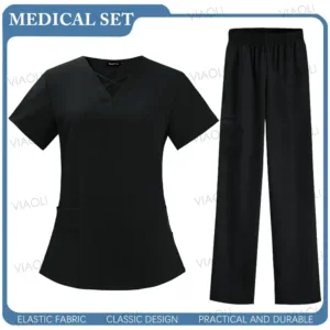 Cross V Neck and Straight legged Scrub Set - Women